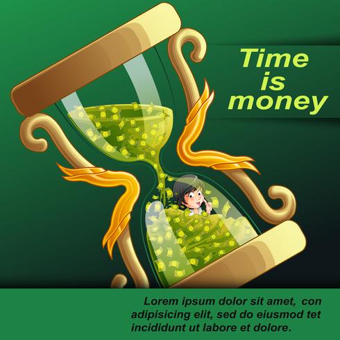 Time is money concept in cartoon style. vector