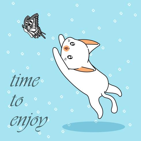 Cute cat is catching butterfly. vector