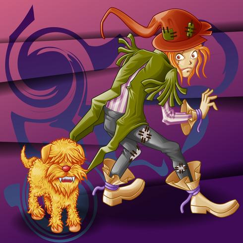 Vagabond and mad dog in cartoon style. vector