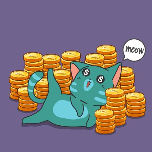 millionaire cat and coins. vector