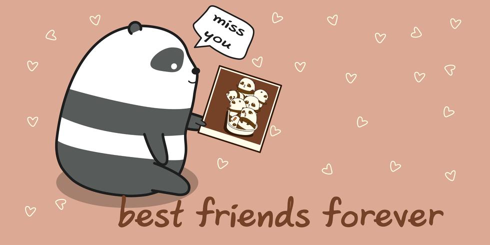Panda pierde a sus amigos en estilo de dibujos animados. vector