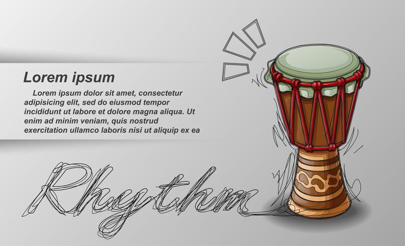 Percusión y texto bosquejados en el fondo blanco. vector