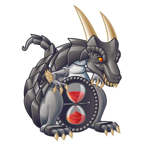 Dragon of sand timer in cartoon style. vector