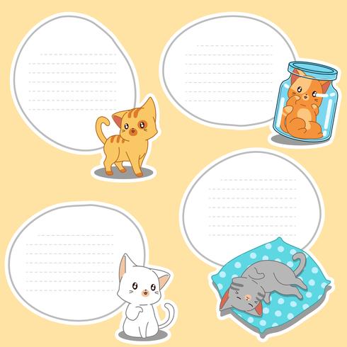 4 paper blank of drawn little cats. vector