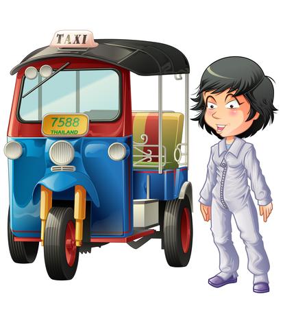 Vector isolated Thai driver and motor tricycle.