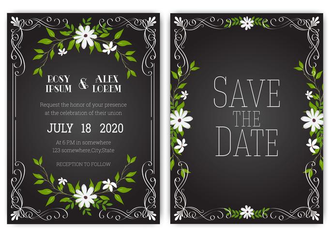 Tarjeta de invitación de boda Marco dibujado a mano floral. vector