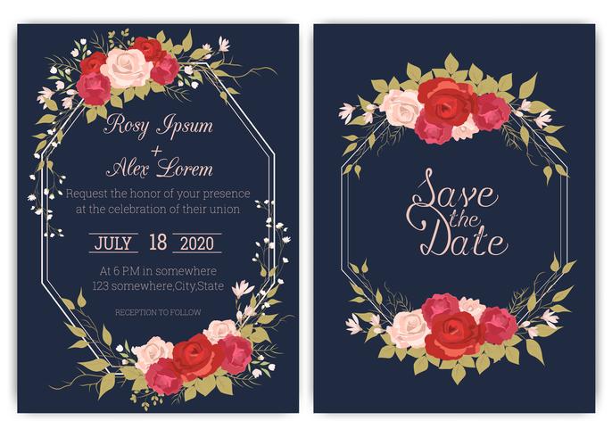 Tarjeta de invitación de boda Marco dibujado a mano floral. vector