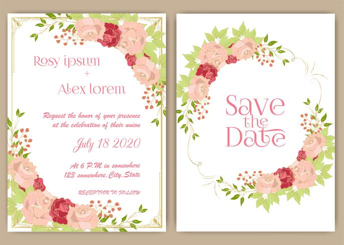 Tarjeta de invitación de boda Marco dibujado a mano floral. vector