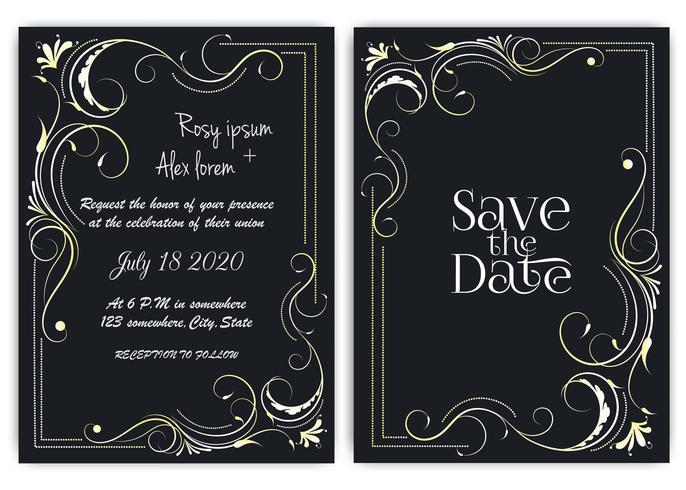 Tarjeta de invitación de boda Marco dibujado a mano floral. vector