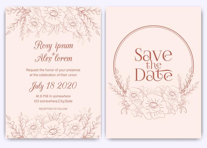 Wedding invitation card Floral hand drawn frame . vector