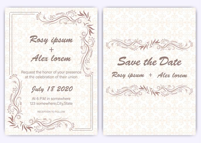 Tarjeta de invitación de boda Marco dibujado a mano floral. vector