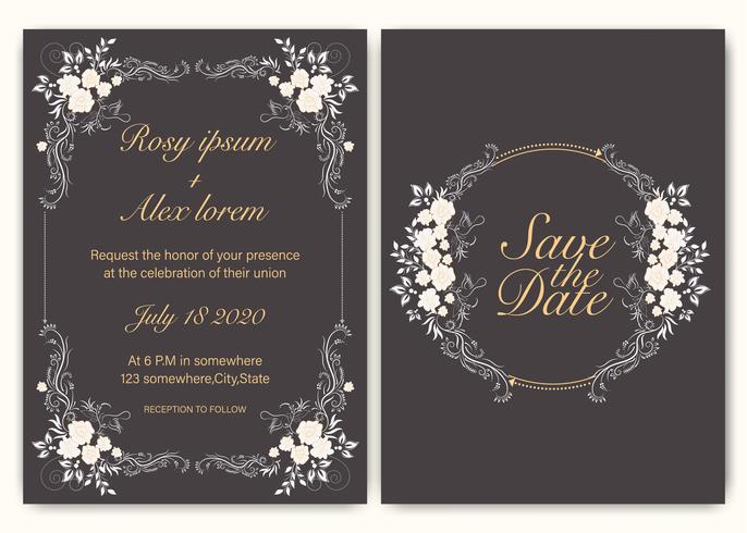 Wedding invitation card Floral hand drawn frame . vector