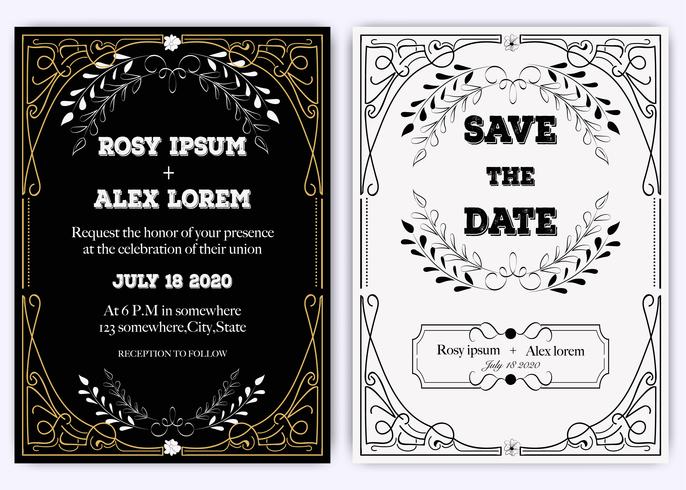 Wedding invitation card Floral hand drawn frame . vector