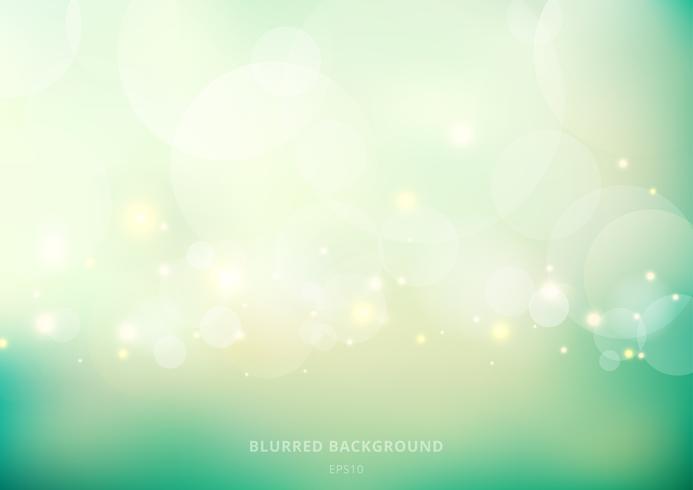 Abstract nature glowing sun light flare and bokeh with green turquoise color smooth blurred background. vector