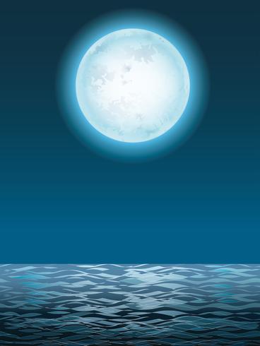 Paisaje marino con la luna llena y su reflejo. vector