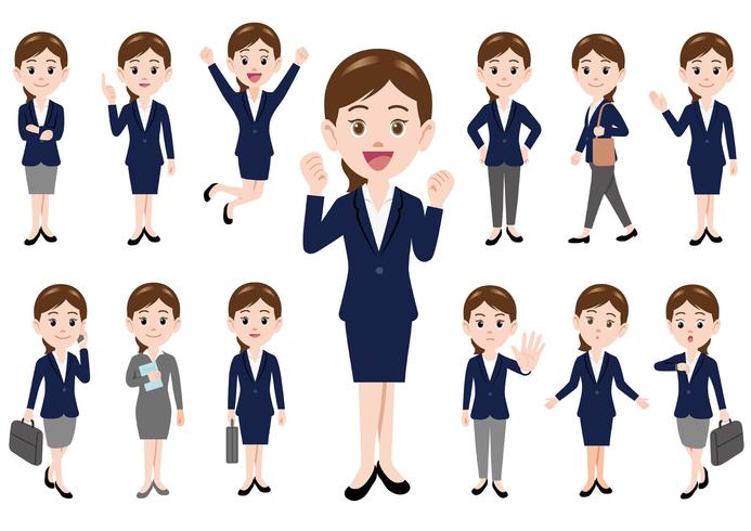 Businesswoman in different poses isolated on white background. vector