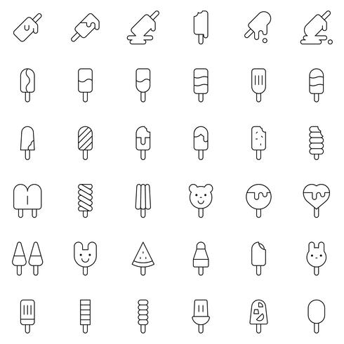 Ice pop vector icon set, estilo de línea