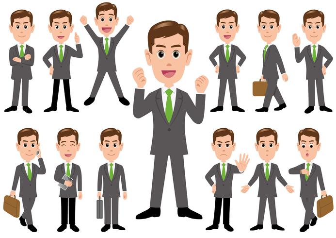 Businessman in different poses isolated on white background. vector