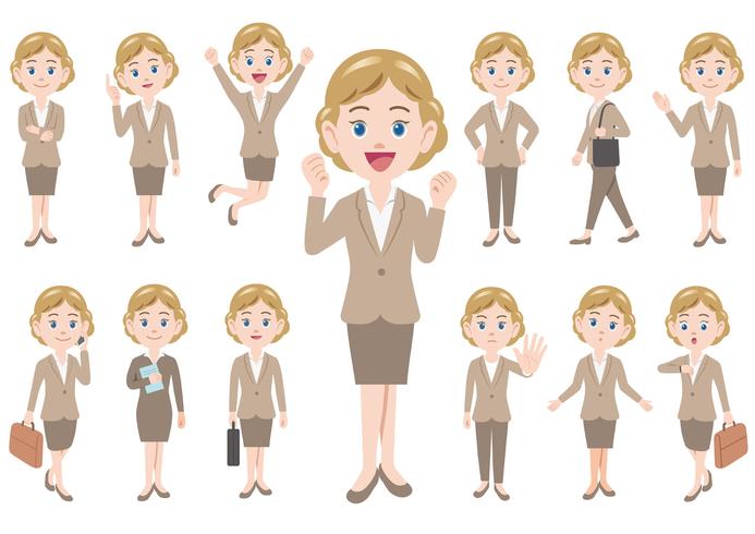 Businesswoman in different poses isolated on white background. vector