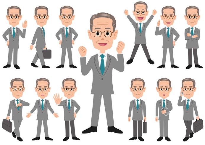 Businessman in different poses isolated on white background. vector