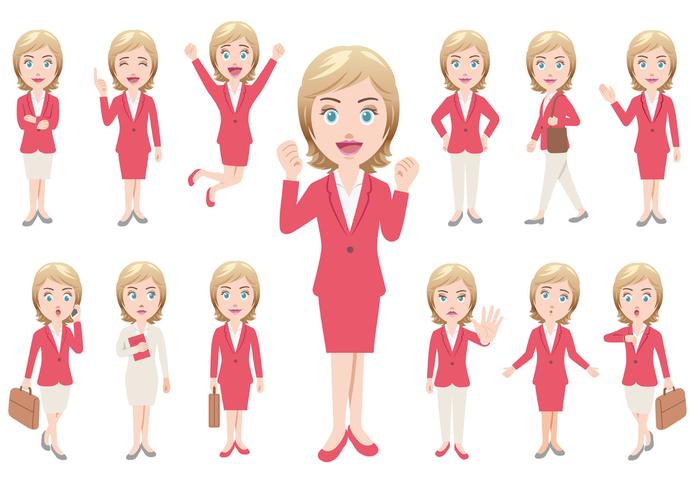 Businesswoman in different poses isolated on white background.  vector