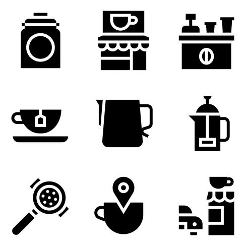 Conjunto de iconos vectoriales relacionados con café, sólido stye vector