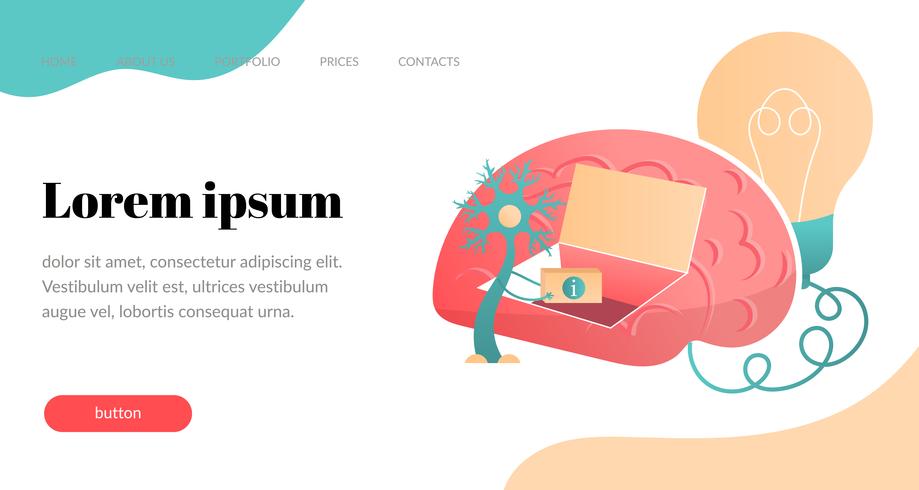 Neurons transmit information to the brain. Vector flat illustration. 