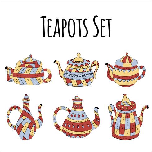 Vector set of teapots in Scandinavian style. Isolated objects
