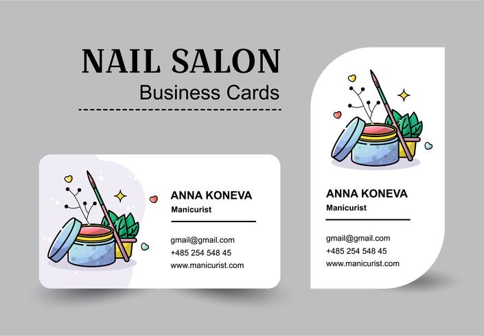 Vector flat set of business cards for nail salon in a linear style.