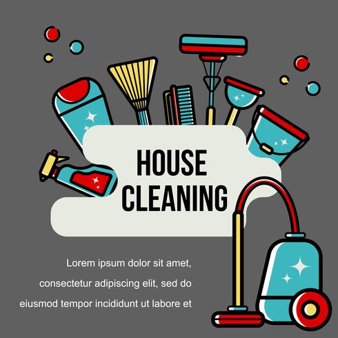 Vector background of accessories for cleaning in a flat style.