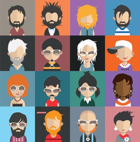 Conjunto de avatares de personas con fondos. vector