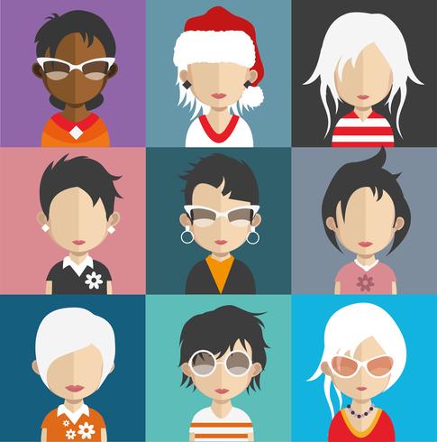 Conjunto de avatares de personas con fondos. vector