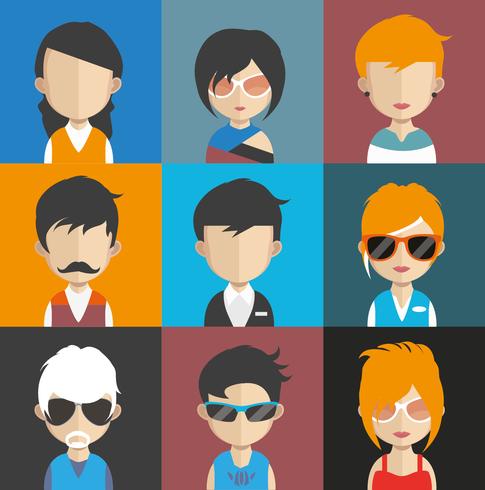 Conjunto de avatares de personas con fondos. vector