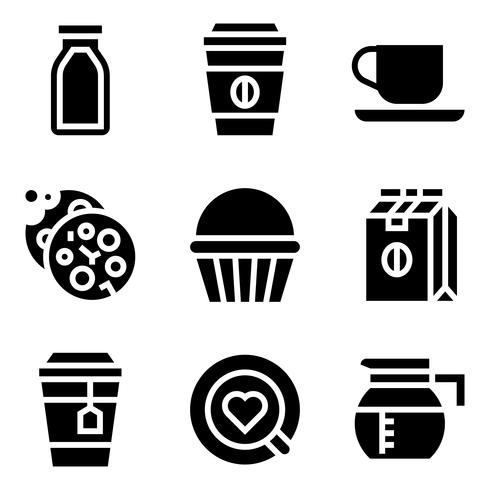 Conjunto de iconos vectoriales relacionados con café, sólido stye vector