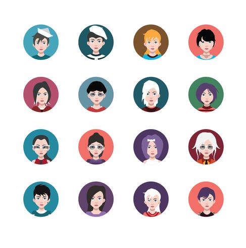 Conjunto de avatares de personas con fondos. vector