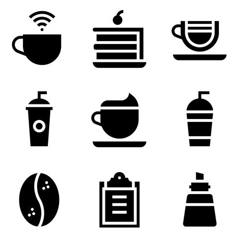 Conjunto de iconos vectoriales relacionados con café, sólido stye vector