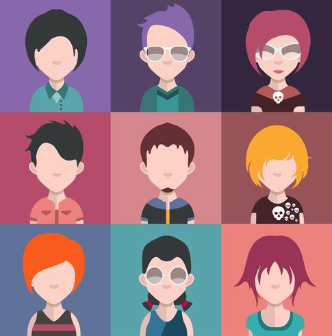 Conjunto de avatares de personas con fondos. vector