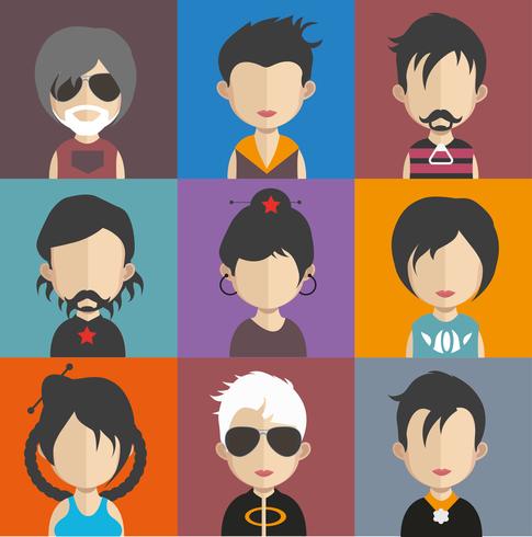 Conjunto de avatares de personas con fondos. vector