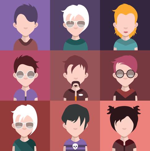 Conjunto de avatares de personas con fondos. vector