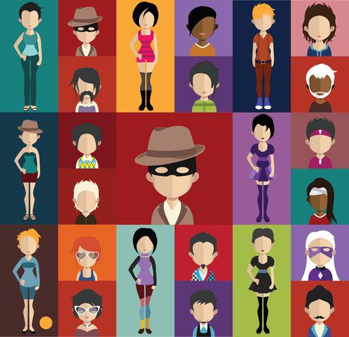 Conjunto de avatares de personas con fondos. vector