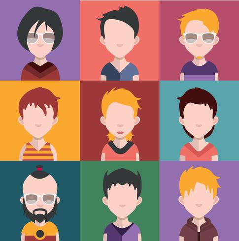 Conjunto de avatares de personas con fondos. vector