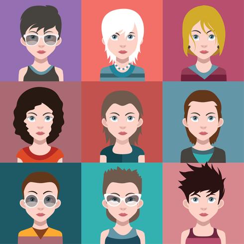 Conjunto de avatares de personas con fondos. vector