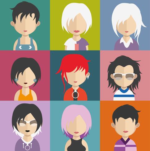 Conjunto de avatares de personas con fondos. vector