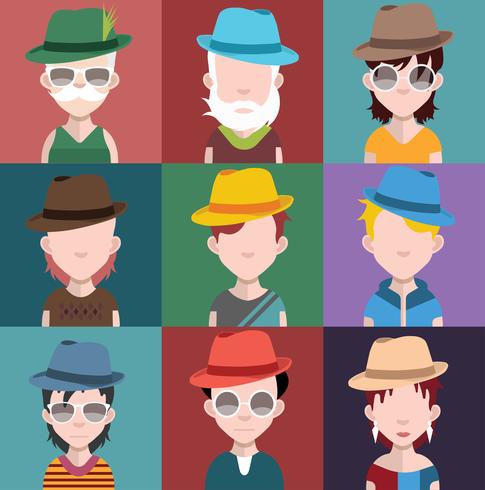 Conjunto de avatares de personas con fondos. vector