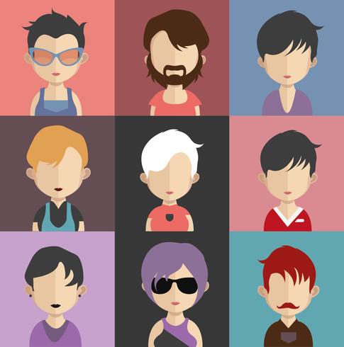 Conjunto de avatares de personas con fondos. vector