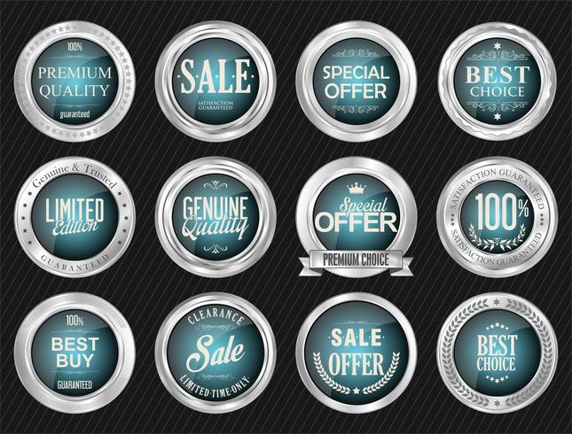 Luxury premium silver badges and labels vector