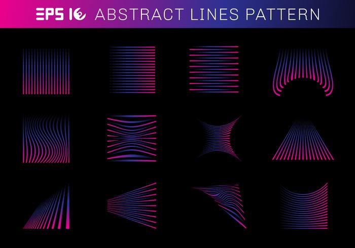 Set of abstract lines pattern elements blue and pink color on black background. vector