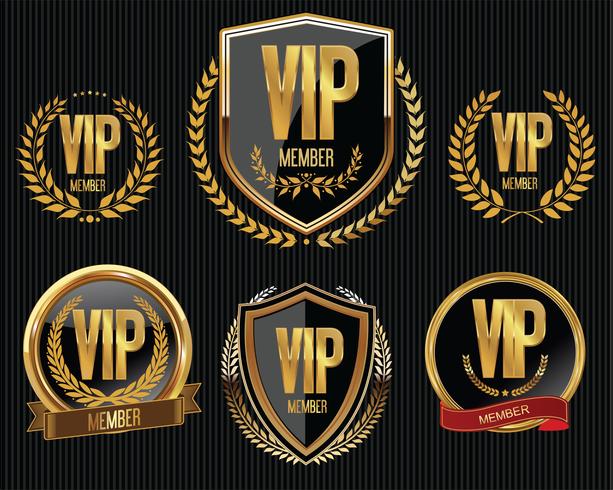 Vip member golden badge collection vector