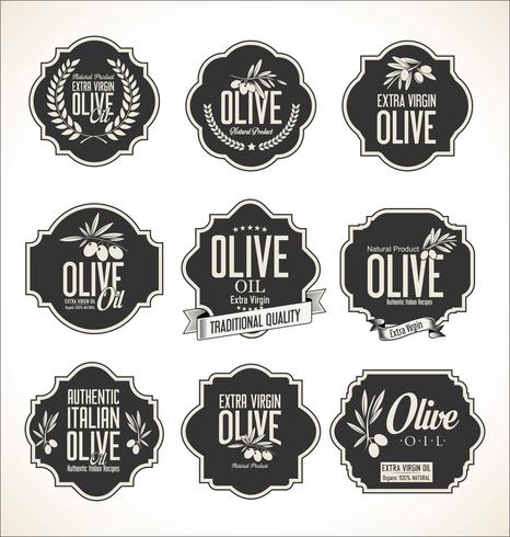 Colección de etiquetas retro de aceite de oliva. vector