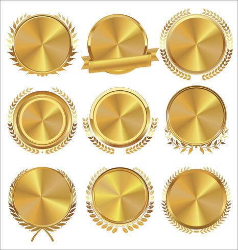 Insignias y etiquetas de oro premium de lujo vector